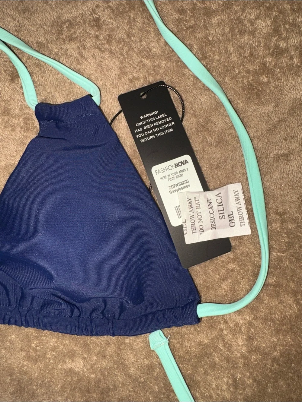 Fashion Nova Navy Bikini Set with Mint Tie Accents